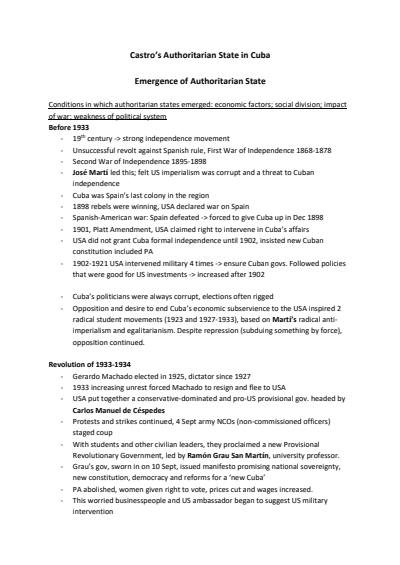 Cover page of CASTRO PAPER 2 NOTES IB HISTORY HL (Grade 7)