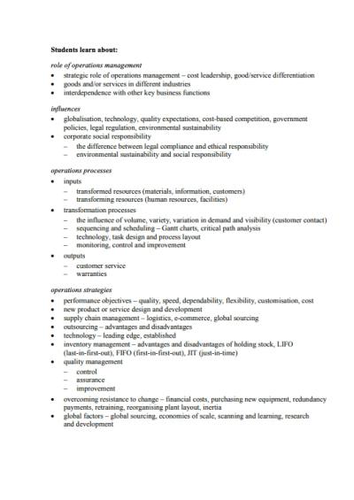 Cover page of Business Studies **EXAM NOTES** - Operations