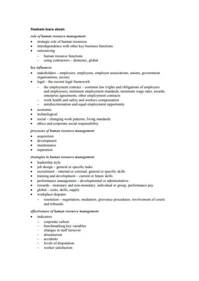 Cover page of Business Studies **EXAM NOTES** - Human Resource Management
