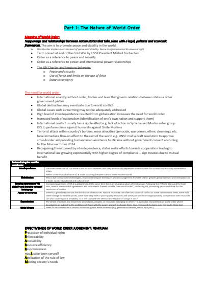 Cover page of Legal Studies **EXAM NOTES** - World Order