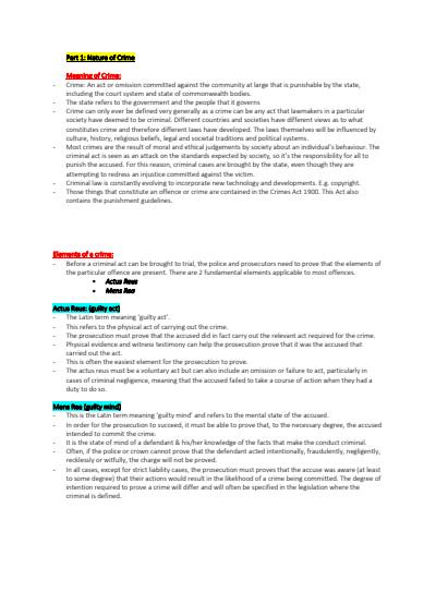 Cover page of Legal Studies **EXAM NOTES** - Crime