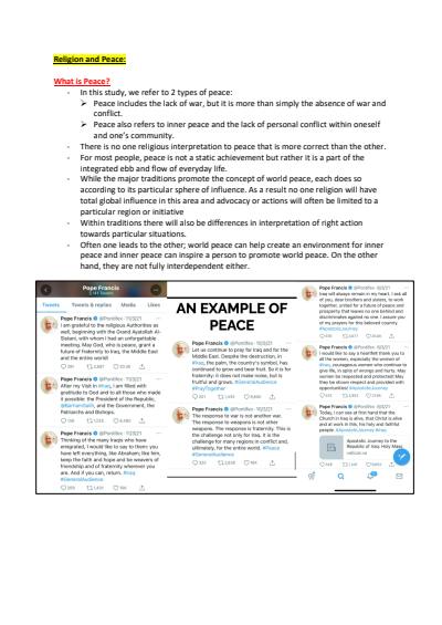 Cover page of Studies of Religion 2 **EXAM NOTES** - Religion & Peace + Religion v Non-Religion