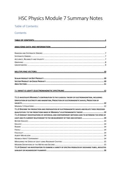 Cover page of Band 6 Module 7 HSC Physics Notes