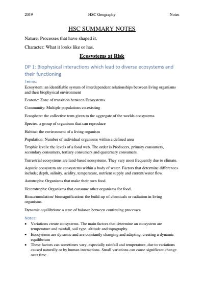Cover page of Band 6 HSC Geography Complete Notes