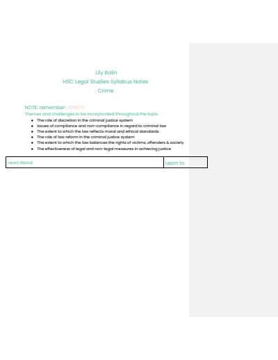Cover page of HSC LEGAL STUDIES CRIME SYLLABUS NOTES