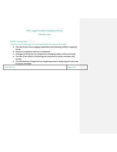 Cover page of HSC LEGAL STUDIES FAMILY LAW SYLLABUS NOTES