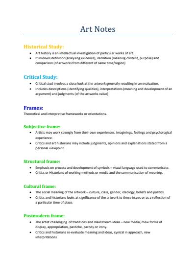 Cover page of Band 6 HSC Visual Arts Notes *CONCISE*