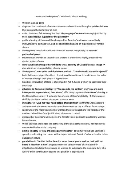 Cover page of YEAR 12 AREA OF STUDY 1 MUCH ADO ABOUT NOTHING WILLIAM SHAKESPEARE NOTES (99.95 ATAR)