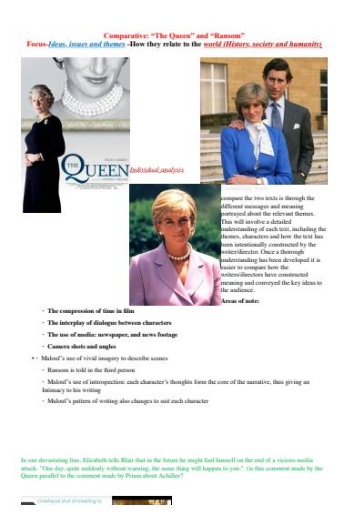 Cover page of Section B - Comparative - The Queen and Ransom - Primary focus on The Queen