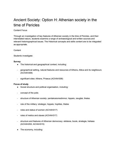Cover page of Ancient Athens during Pericles Notes 2020 Syllabus