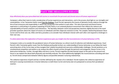 Cover page of Common mod: Past The Shallows. Quote table and essay plans