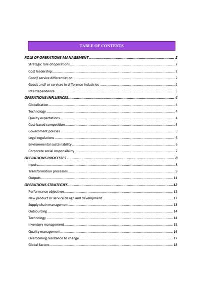 Cover page of Business studies: Operations summary
