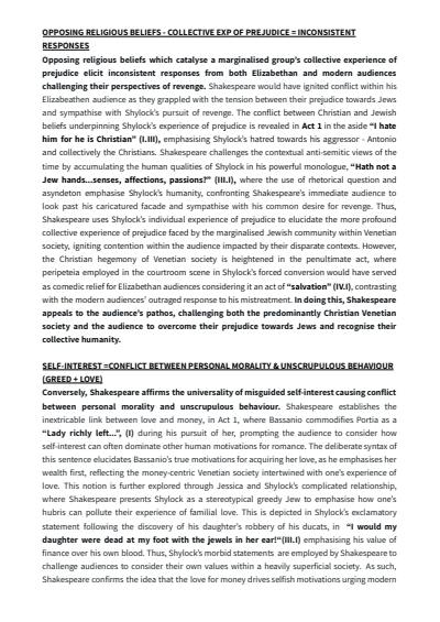 Cover page of HSC English Advanced Merchant of Venice - paragraphs and plans for every theme
