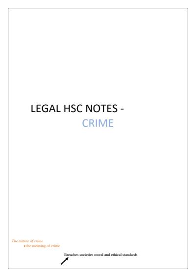 Cover page of CRIME legal studies notes - written by 95.80 ATAR student