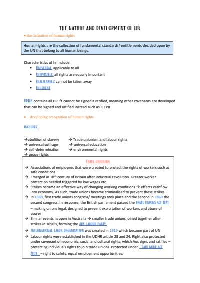 Cover page of Legal studies HUMAN RIGHTS notes - written by 95.80 ATAR student