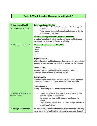 Cover page of Year 11 PDHPE Preliminary Notes
