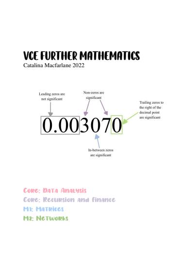 Cover page of VCE FURTHER UNITS 3/4, data analysis, financial and matrices