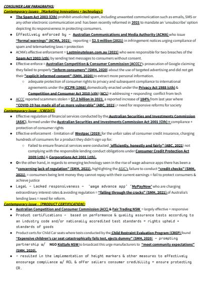 Cover page of HSC Legal studies consumer essay notes