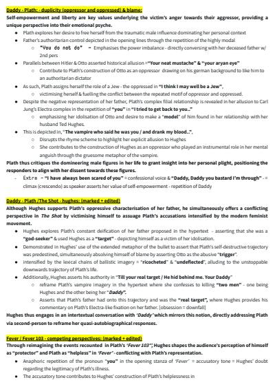 Cover page of Band 6 - Module A paragraph notes (Plath & Hughes) 