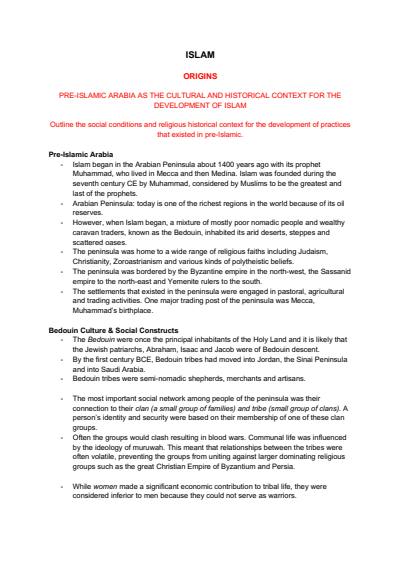 Cover page of PRELIMINARY Yr11 - SoR - Islam