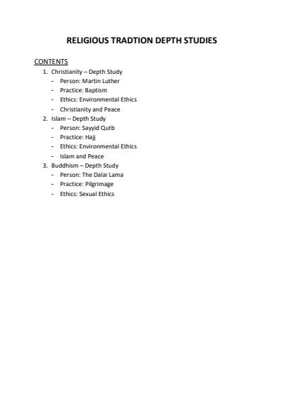 Cover page of HSC Yr12 - SoR II - Compiled Religious Tradition Depth Studies + Religion and Peace