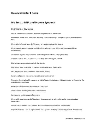 Cover page of Unit 3- Biology ATAR Complete Notes