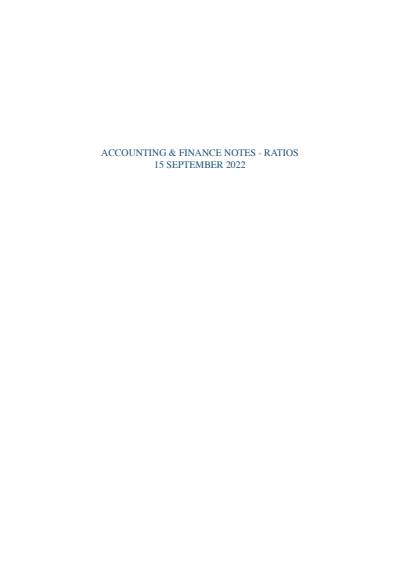 Cover page of Accounting & Finance Ratios Notes
