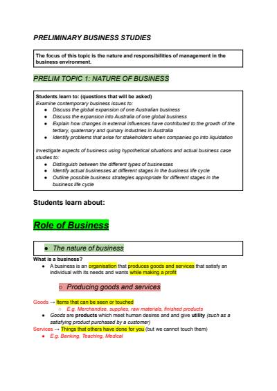 Cover page of BUSINESS STUDIES: PRELIMS