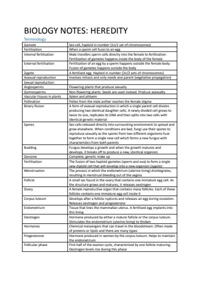 Cover page of HSC biology notes (heredity)