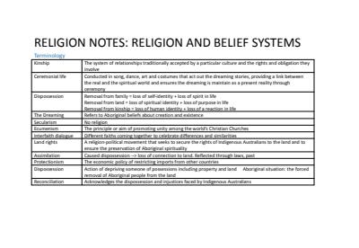 Cover page of HSC SOR II notes (religion and belief systems)