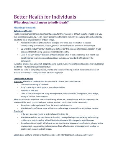 Cover page of Core 1 Prelim - Better Health for Individuals