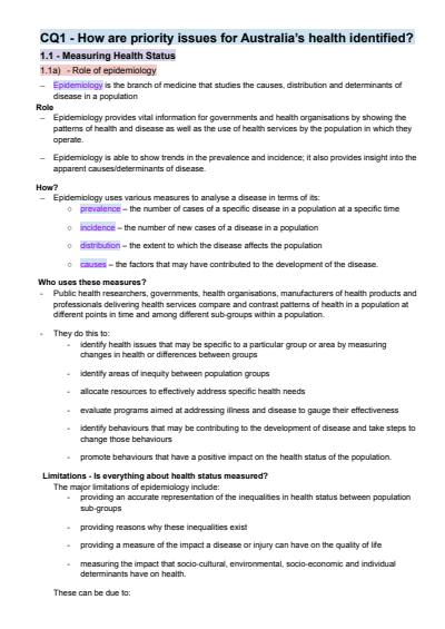 Cover page of PDHPE notes - core 1
