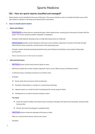 Cover page of PDHPE notes - Sports Medicine