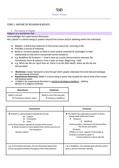 Cover page of Studies of Religion I - Prelim Study notes 