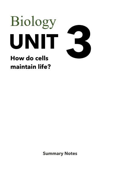 Cover page of VCE Biology Unit 3 Summary 2022