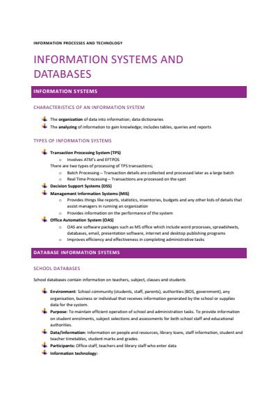 Cover page of IPT HSC notes - Information Systems and Databases  