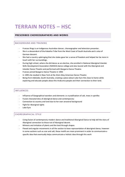 Cover page of TERRAIN NOTES HSC DANCE: BAND 6
