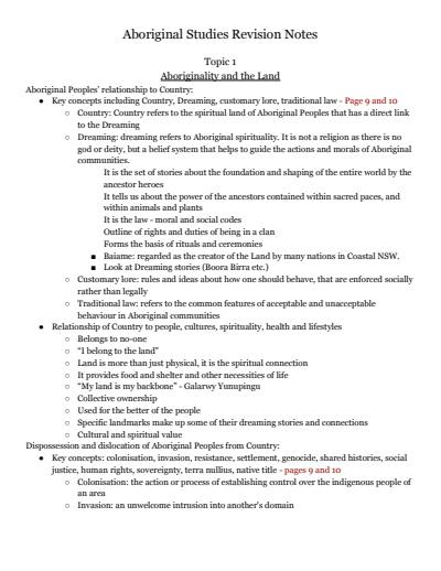 Cover page of Preliminary Aboriginal Studies Notes 94 Exam Mark