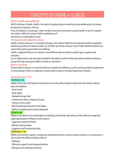 Cover page of Health & Human Development Unit 3+4 Notes