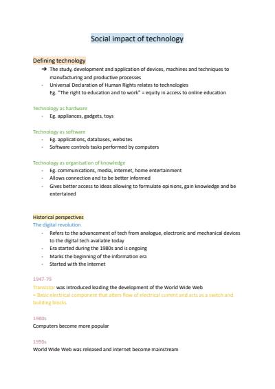 Cover page of CAFS social impact of technology notes - band 6 year DUX