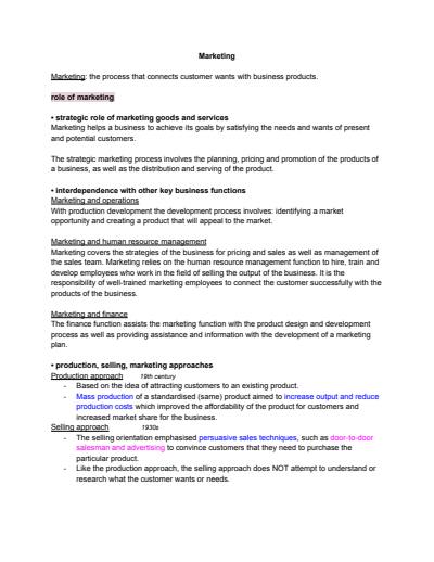 Cover page of Business Studies Marketing notes (HSC)