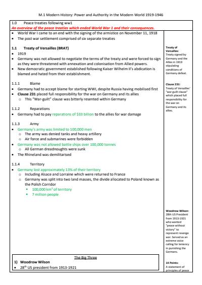 Cover page of Core Study: Peace and Authority in the Modern World Full Notes