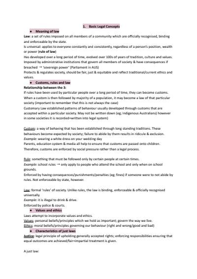 Cover page of Part 1: The Legal System - Extensive Year 11 Legal Studies Syllabus Notes