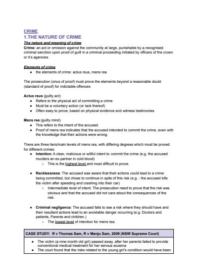 Cover page of HSC Legal Studies Notes: Crime Unit