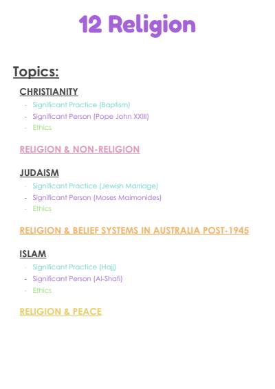Cover page of HSC Studies of Religion 2 Notes