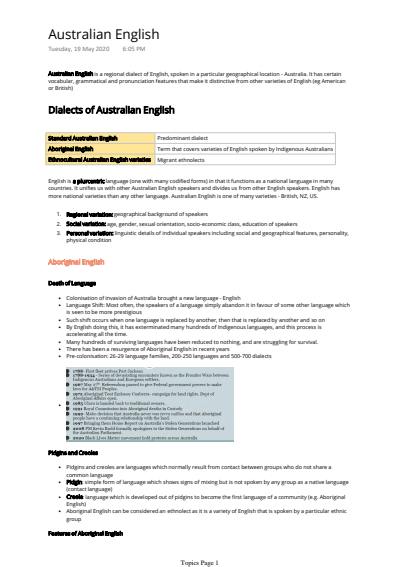 Cover page of 99+ ATAR VCE English Language Notes Unit 3&4 ESSAY TOPICS