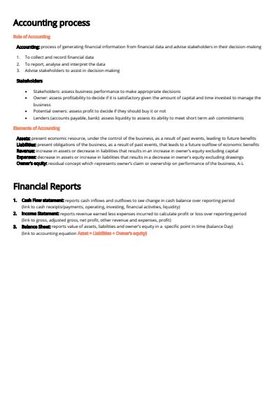 Cover page of 99+ ATAR VCE ACCOUNTING Notes Unit 3&4 