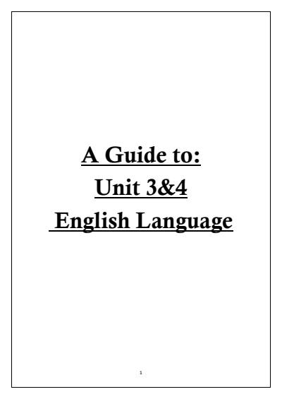 Cover page of A Guide to Unit 3 and 4 English Language