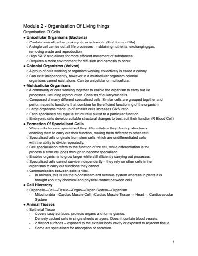 Cover page of Year 11 Biology Preliminary Exam Notes