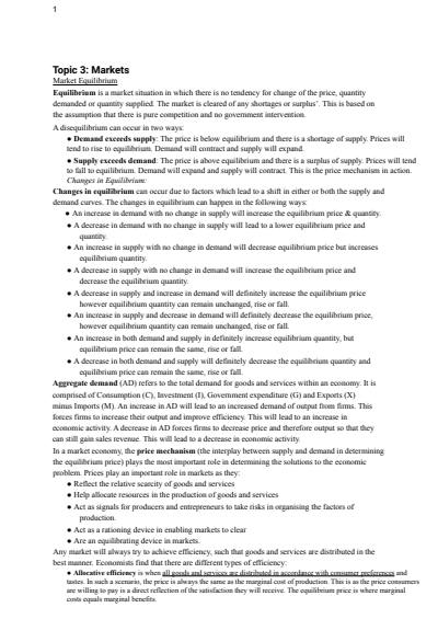 Cover page of Year 11 Economics Preliminary Exam Notes
